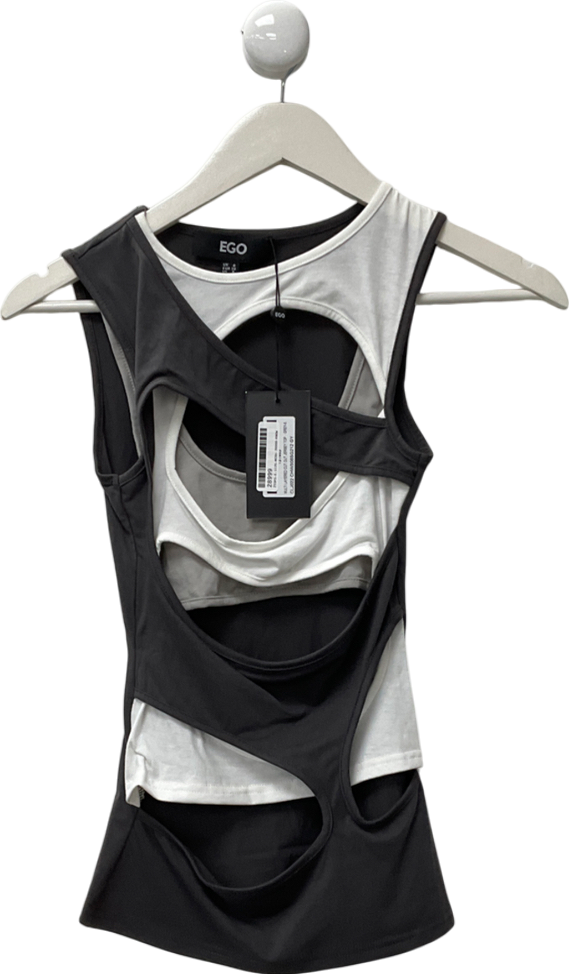 Ego Grey Multi Layered Cut Out Jersey Top UK 8
