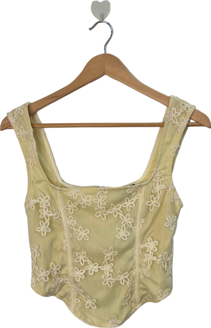PrettyLittleThing Cream Floral Textured Corset Top Size 8