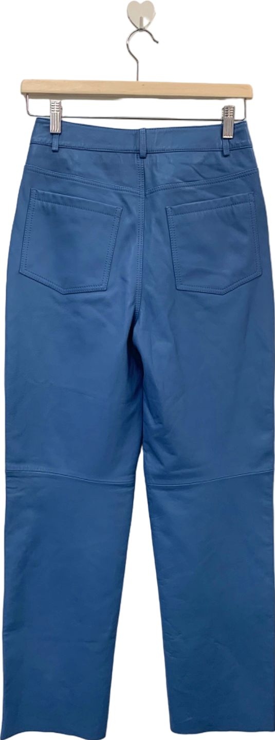 Whistles Blue Straight Leg Leather Trouser UK 08