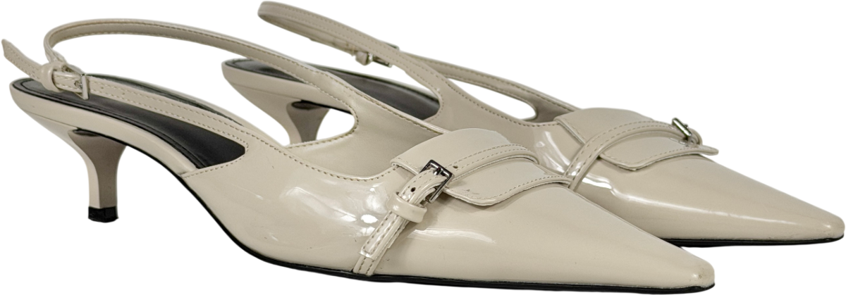 MANGO Cream Buckle Detail Sling Back Kitten Heels UK 6 EU 39 👠