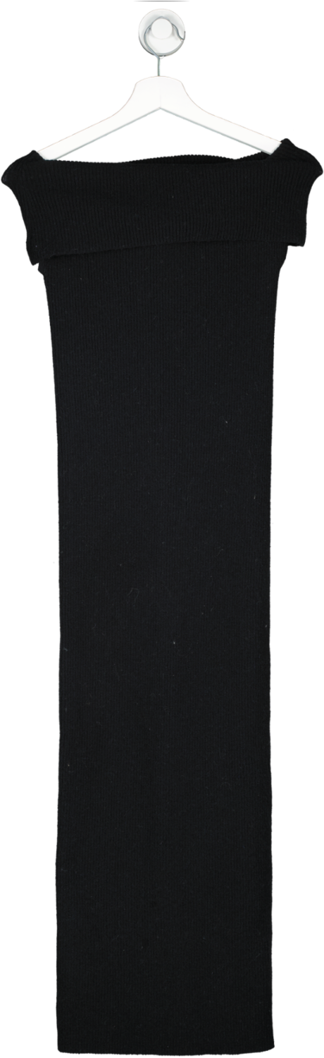 Totême Black Off Shoulder Rib Knitted Wool Blend Midi Dress UK XS