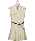 Karen Millen Cream Tweed Contrast Collar Pleated Tailored Mini Dress UK 6