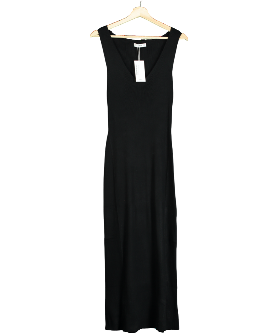 MANGO Black Knit Ribbed Dress With Straps UK L
