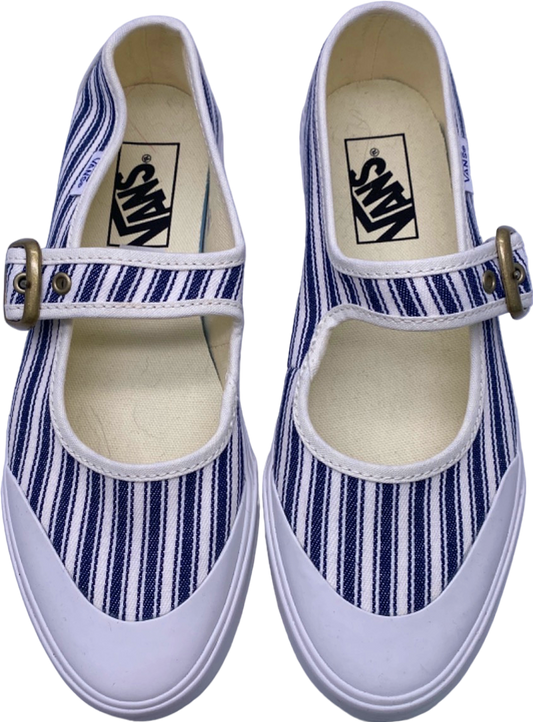 Vans White/Blue Striped Mary Jane Slip-Ons UK 4