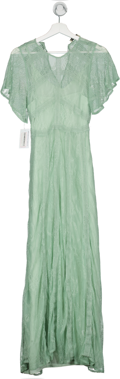 Oasis Green Premium Delicate Lace Maxi Dress UK 10