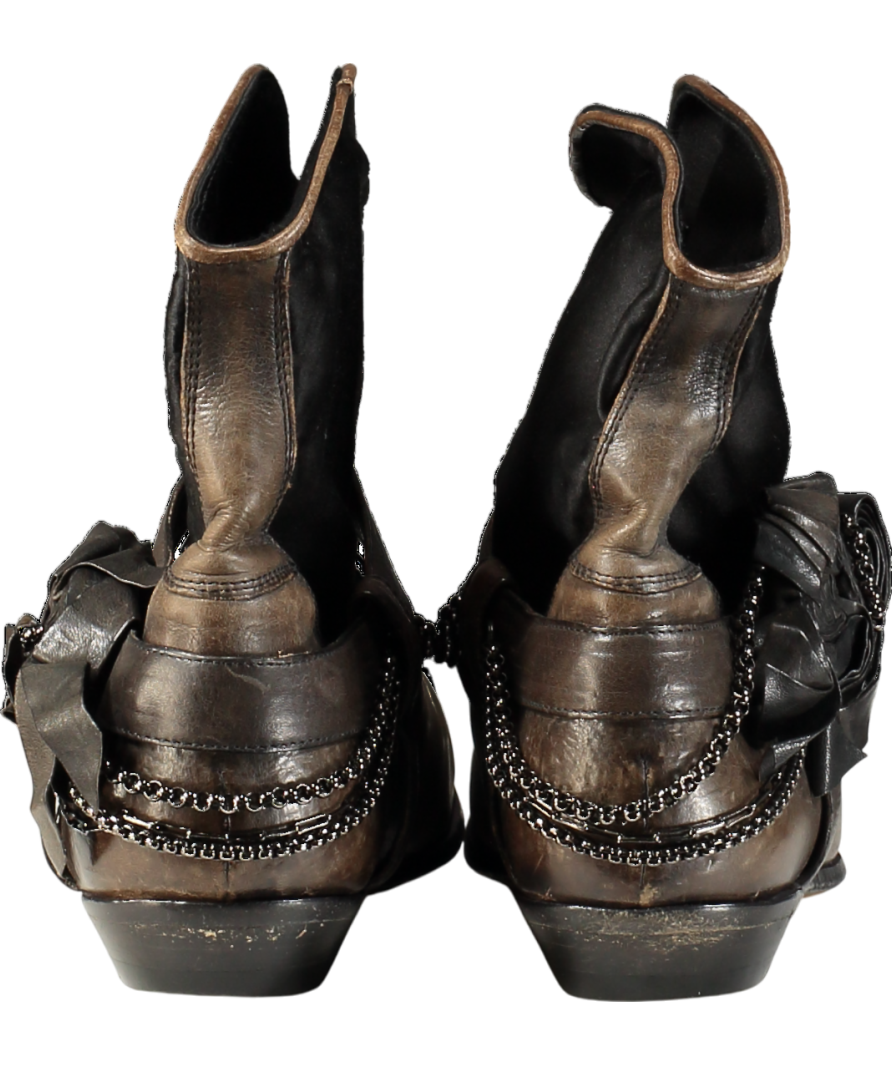 Ermano Scervino Brown Distressed Leather Western Style Ankle Boots UK 6 EU 39 👠