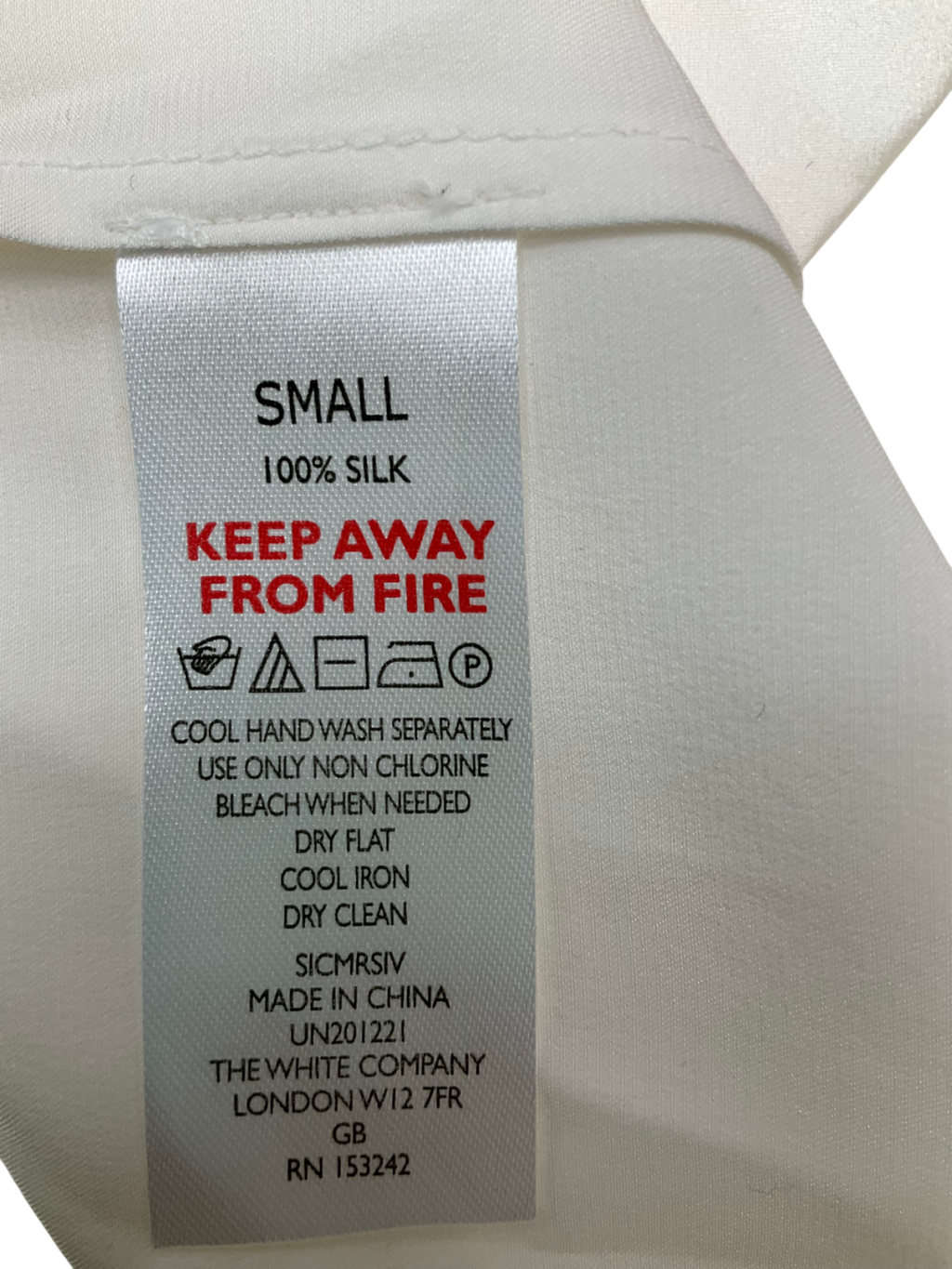 The White Company Ivory White 100% Silk Robe UK S