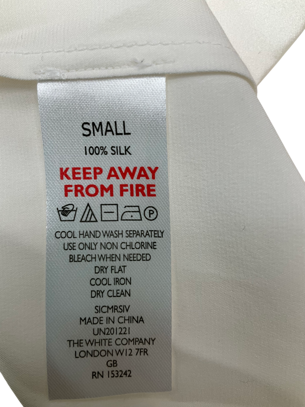 The White Company Ivory White 100% Silk Robe UK S