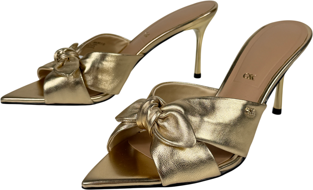Charles & Keith Jayce Metallic Leather Stiletto Mules - Gold UK 6 EU 39 👠