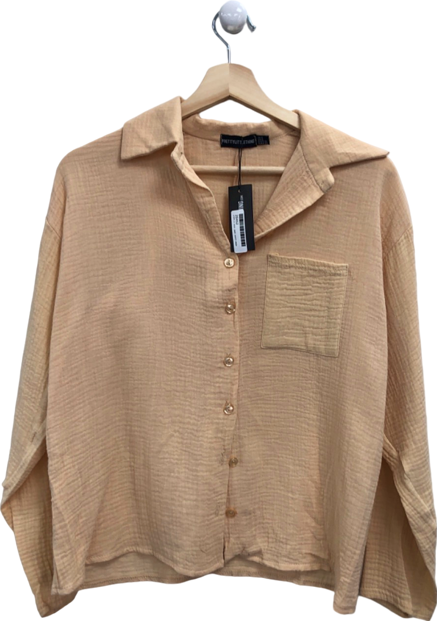 PrettyLittleThing Beige Casual Button-Down Shirt UK 4