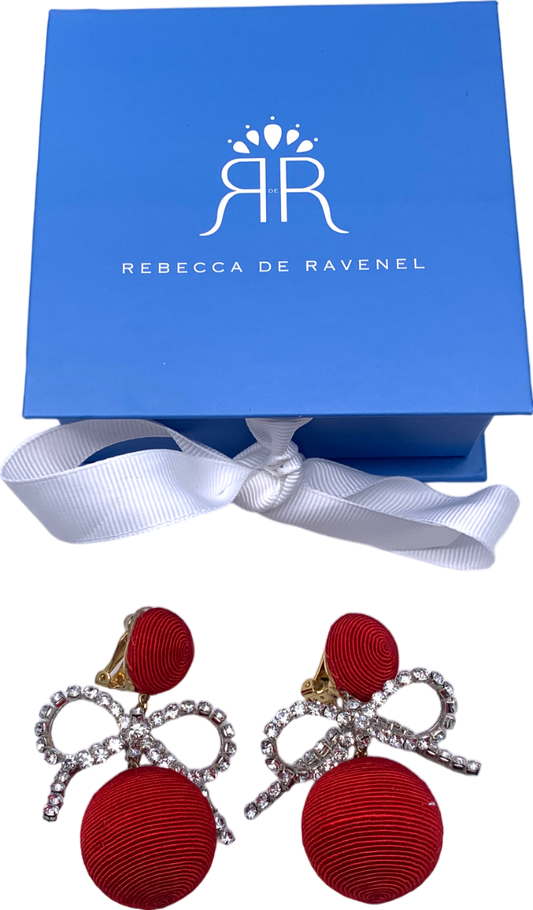 Rebecca De Ravenel Red Classic 2 Drop Crystal Bow Claudia Earrings One Size
