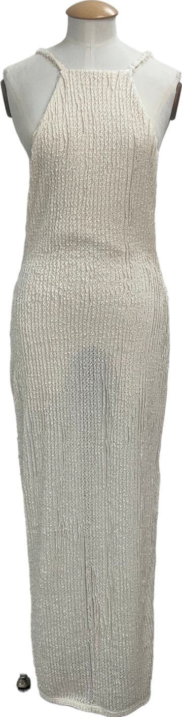 PrettyLittleThing White Crochet Flower Backless Maxi Dress UK 8