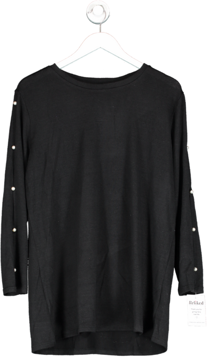 V by Very Curve Crew Neck Pearl embellished Sleeve Detail Top - Black UK 14