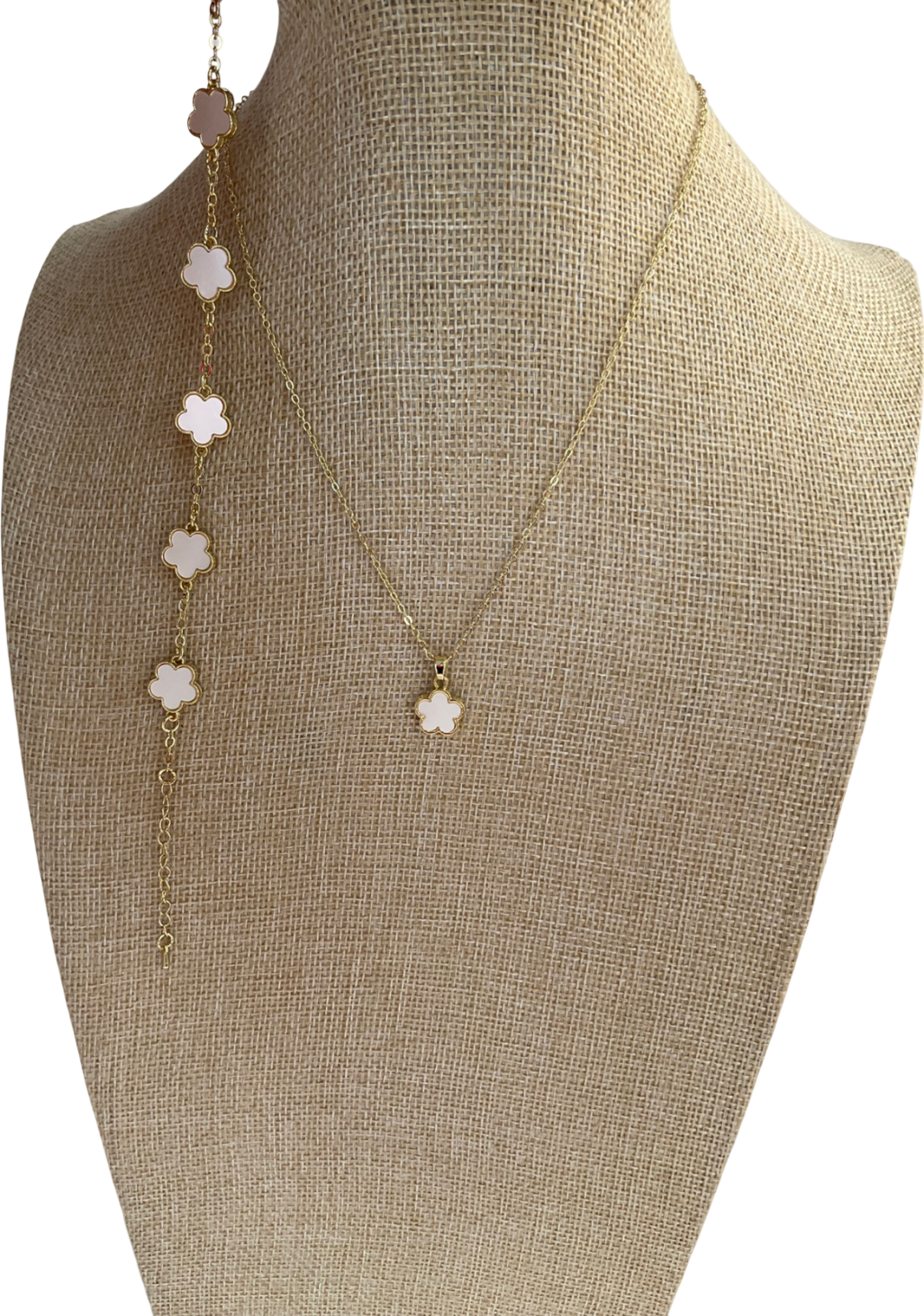 Cream Pearl Clover Sets, Bracelet With Matching Necklace