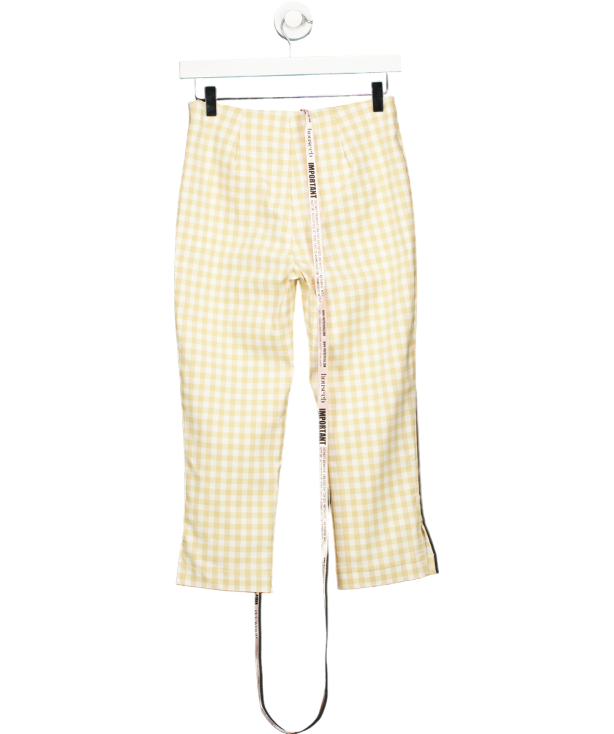 House of CB Beige Carella Gingerbread Gingham Capri Trousers UK S