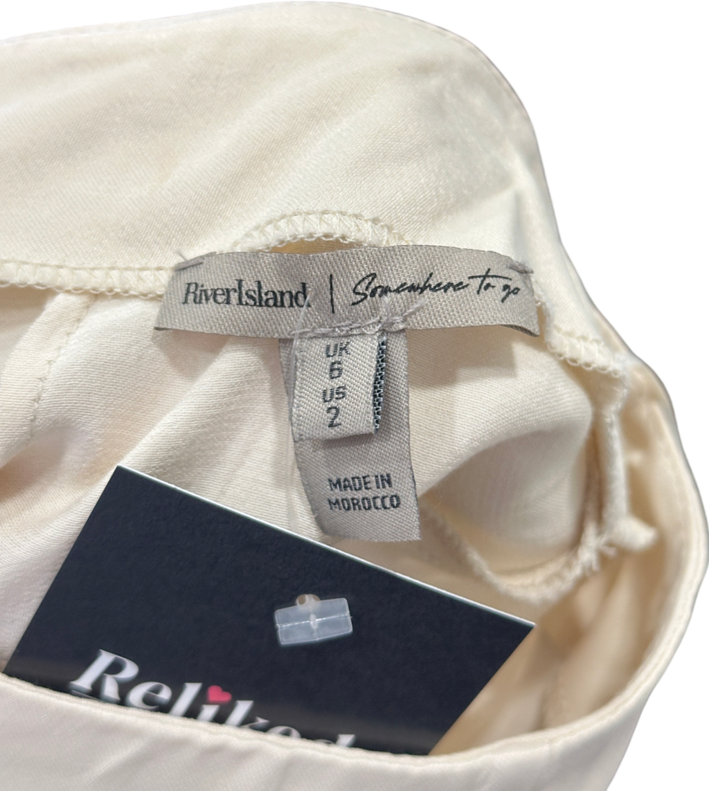 River Island Cream Lace Hem Satin Midi Skirt UK 6