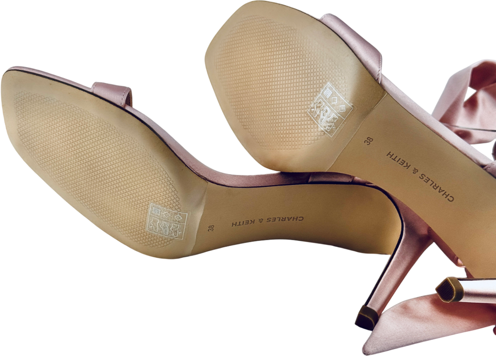 CHARLES & KEITH Pink Eliana Satin Tie-around Heeled Sandals UK 5 EU 38 👠
