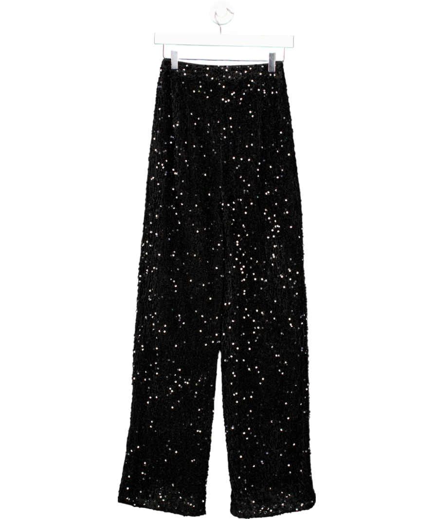 Noughts & Kisses Black Sequin Wide Leg Trousers UK S