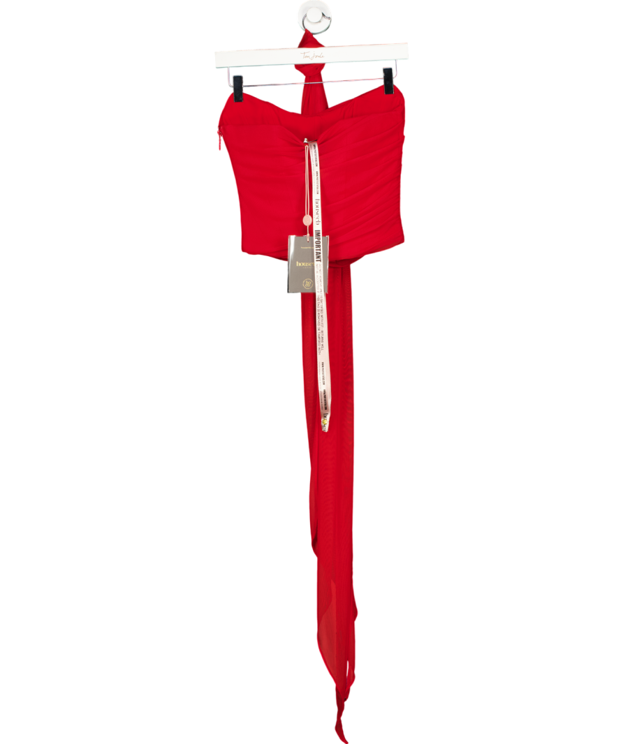 House of CB Red Hallie Cabernet Strapless Corset Top With Neck Scarf UK XS