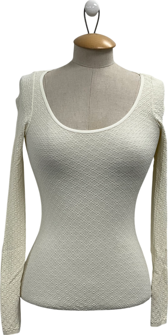 Free People White Love Letter Seamless Long Sleeve Top UK XS/S