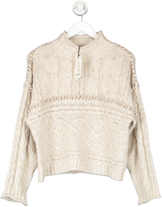 Pull&Bear Beige Cable Knit High Neck Jumper UK S