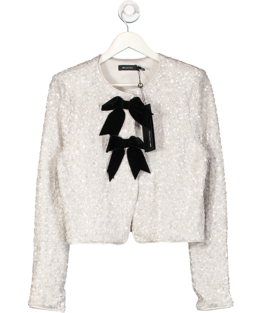 Mint Velvet Grey Sequin Bow Jacket UK M
