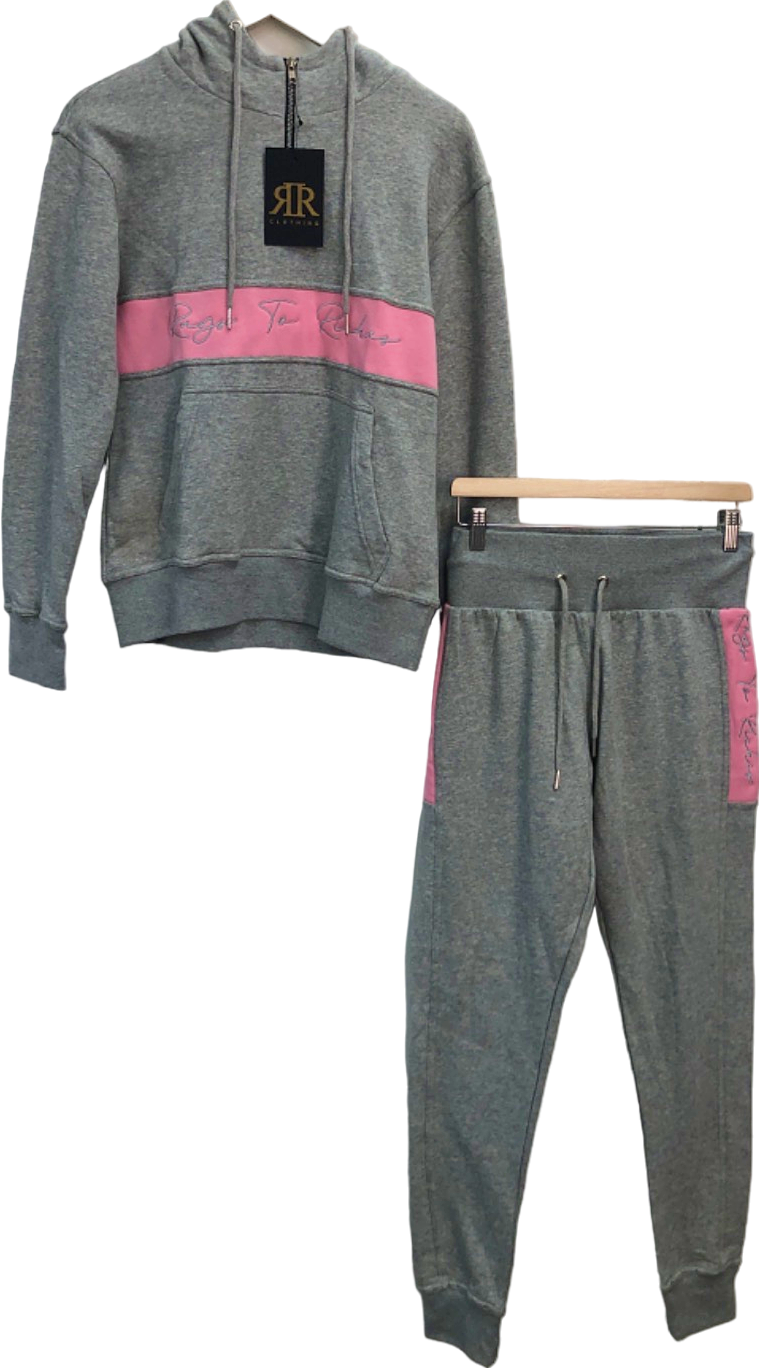 RAGS TO RITCHES Clothing Grey and Pink Hoodie and Joggers Set UK L
