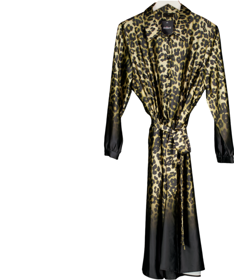 Bonprix Brown Satin Leopard Ombre Maxi Shirt Dress UK 22