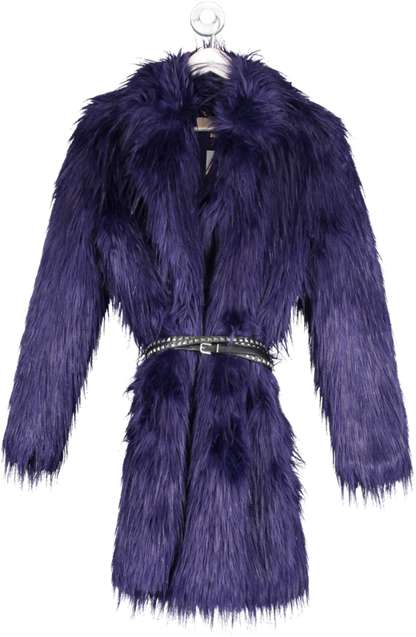 Michael Kors Purple Faux Fur Long Coat With Belt UK S Reliked