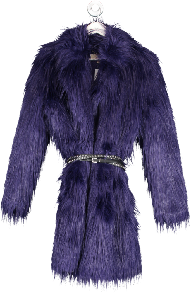 Michael Kors Purple Faux Fur Long Coat With Belt UK S