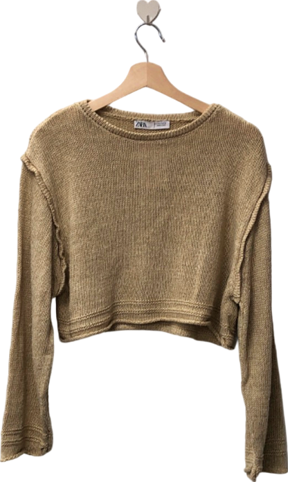 Zara Beige Knit Crop Jumper UK S