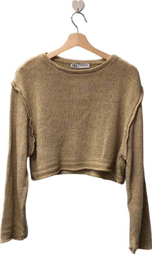 Zara Beige Knit Crop Jumper UK S