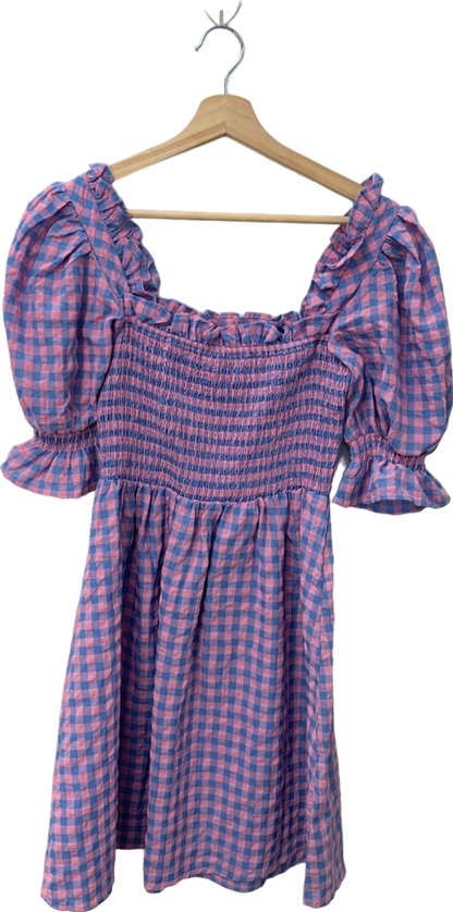 Warehouse Pink/Blue Gingham Puff Sleeve Dress UK 8