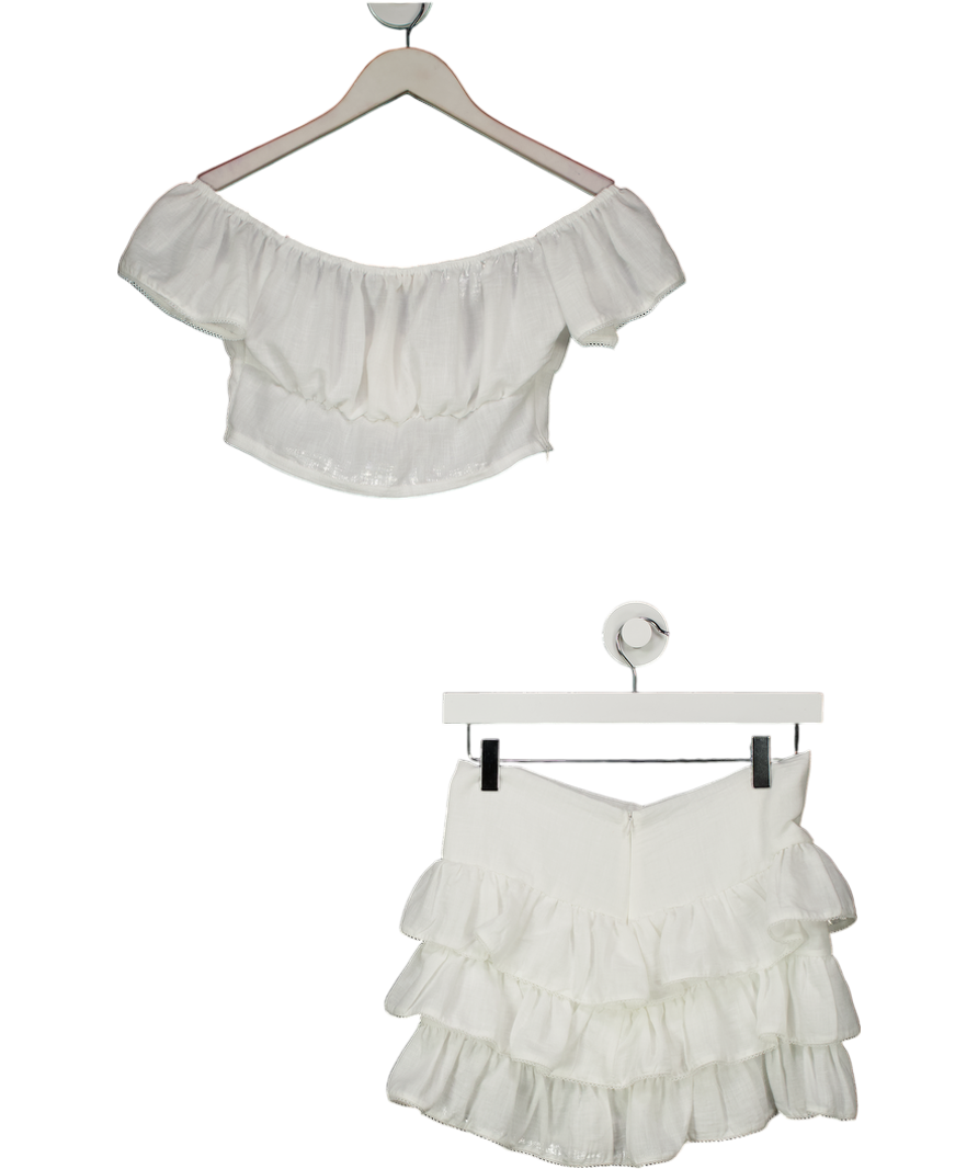 Grace Jacob White Alba Linen Ruffle Top (s) And Skirt Set UK XS