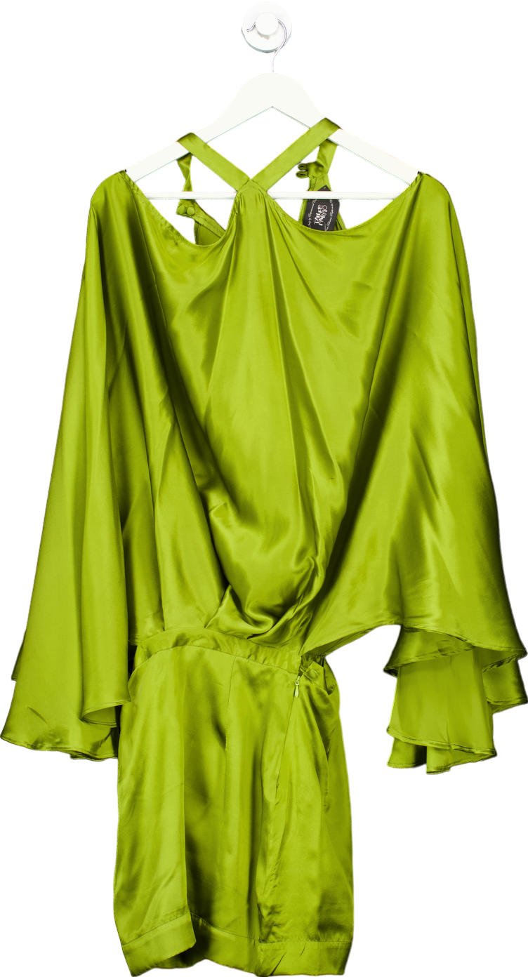 Taller Marmo Green Pure Silk Satin Kaftan Dress Size EU 40 UK 8