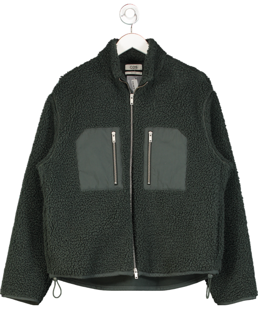 cos Green Relaxed Fit Teddy Zip Up Jacket UK M