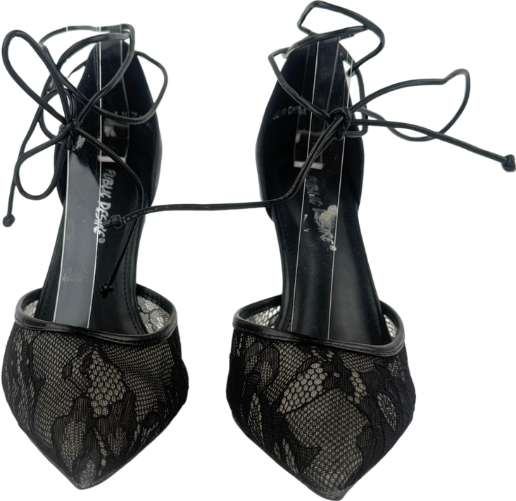 Public Desire Laced Up Lace Heeled Shoes In Black UK 4 EU 37 👠