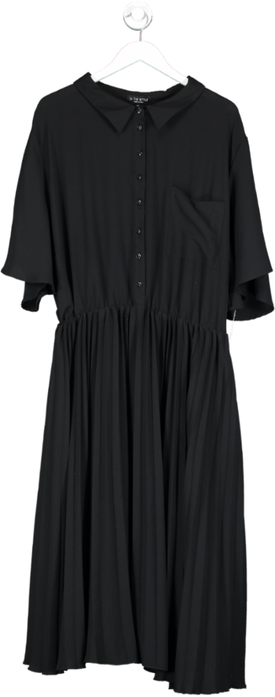 In The Style Black Shirt Dress With Pleated Skirt UK 30