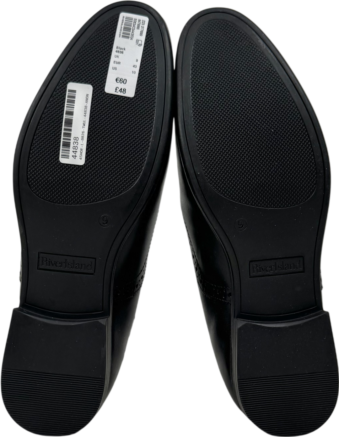 River Island Black Leather Brogue Shoes UK 9 EU 43 👞