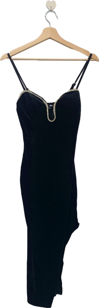 Fashion Nova Black Embellished Velvet Midi Dress XS