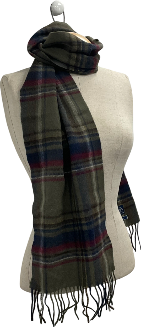 joules Green Wool Tartan Scarf One Size