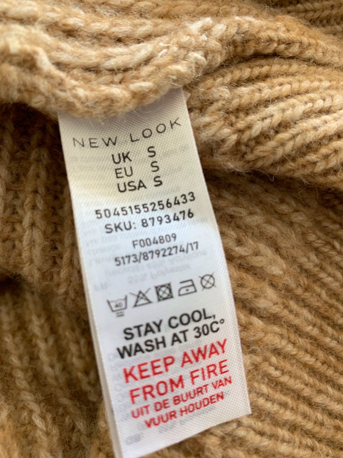 New Look Camel Cable Knit Jumper UK S