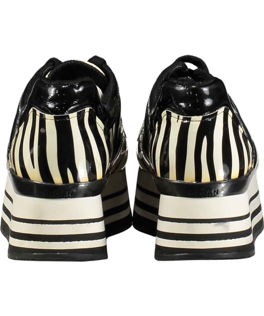 HOGAN Black & White Zebra Patent platform Trainers UK 5 EU 38 👠