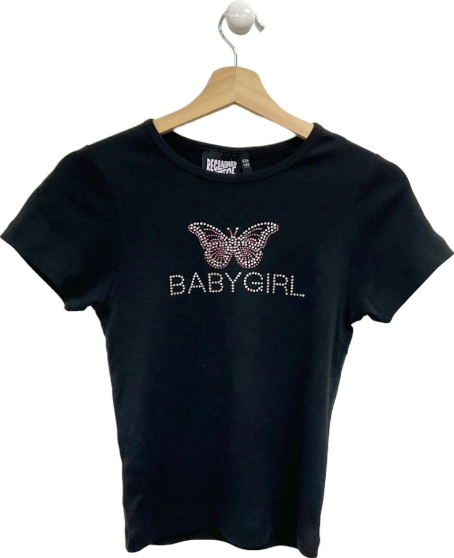 Reclaimed Vintage Black Babygirl T-Shirt UK 10