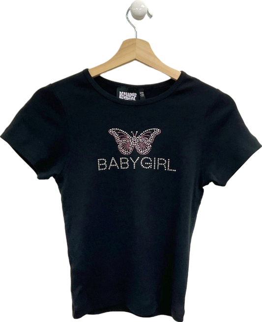 Reclaimed Vintage Black Babygirl T-Shirt UK 10