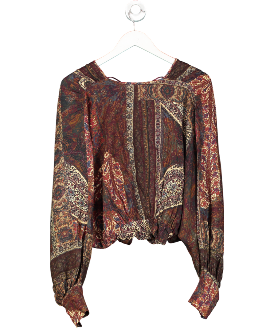 ZARA Brown Paisley Printed Wrap front Blouse UK XS