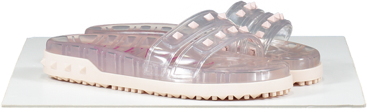 Valentino Garavani Pink Rockstud Transparent Pool Slides Shoes UK 6 EU 39 👠