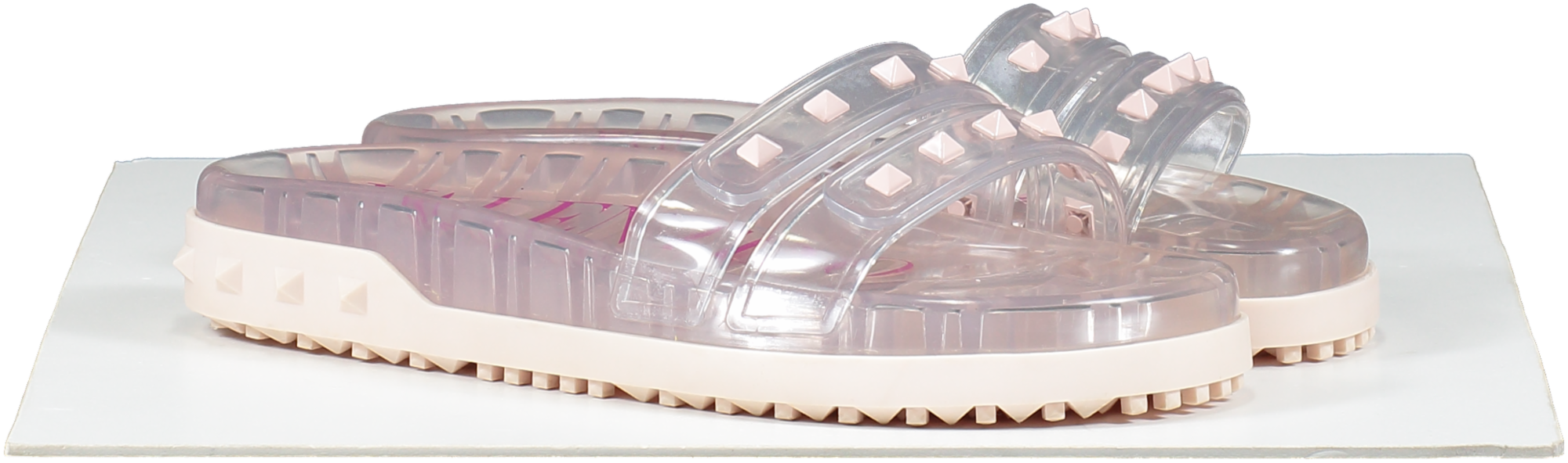 Valentino Garavani Pink Rockstud Transparent Pool Slides Shoes UK 6 EU 39 👠