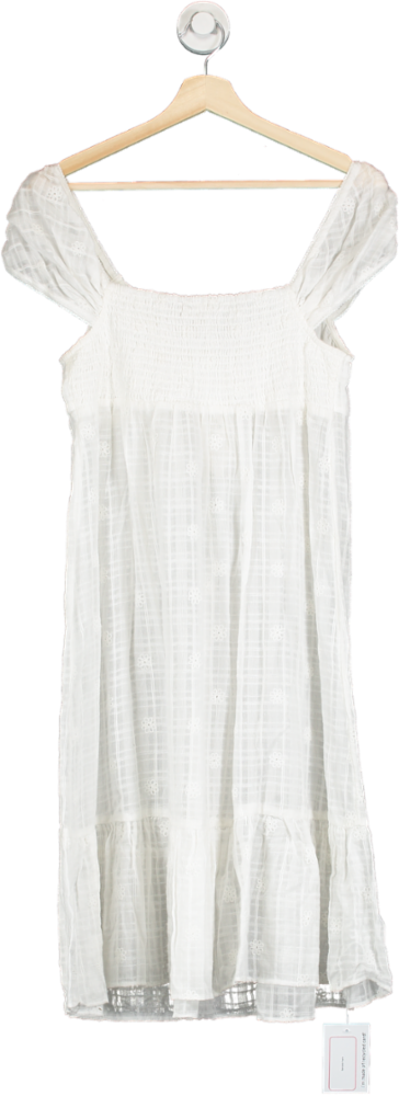 Anthropologie White Lace-Up Cotton Midi Dress UK S