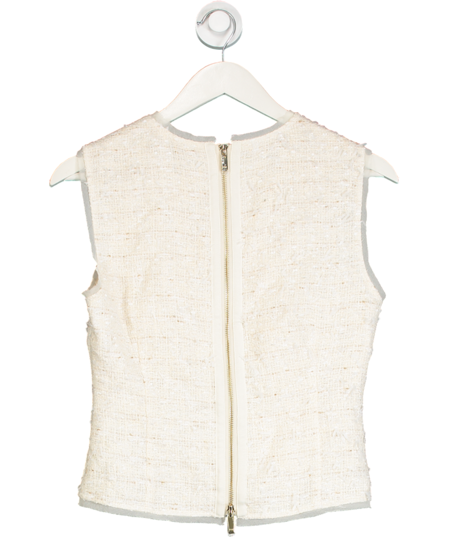 Karen Millen Cream Metallic Boucle Georgette Mix Tailored Top UK 8